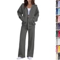 thumbnail image 1 of 2 Piece Sets for Women Zip Up Hoodie Wide Leg Sweatpants Matching Set Lounge Outfit Comfort Casual Fall Winter Tracksuit,3XL,Dark Gray, 1 of 7