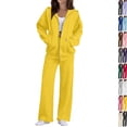 thumbnail image 1 of 2 Piece Sets for Women Zip Up Hoodie Wide Leg Sweatpants Matching Set Lounge Outfit Comfort Casual Fall Winter Tracksuit,L,Yellow, 1 of 7