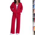 thumbnail image 1 of 2 Piece Sets for Women Zip Up Hoodie Wide Leg Sweatpants Matching Set Lounge Outfit Comfort Casual Fall Winter Tracksuit,XXL,Red, 1 of 7