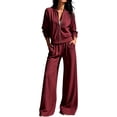 thumbnail image 1 of 2 Piece Sets for Women Zip Up Mock Neck Jacket and Wide Leg Pants Tracksuit Regular Breathable Athleisure Outfits ,L, 1 of 3