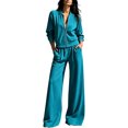 thumbnail image 1 of 2 Piece Sets for Women Zip Up Mock Neck Jacket and Wide Leg Pants Tracksuit Regular Breathable Athleisure Outfits ,L, 1 of 3