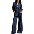 thumbnail image 1 of 2 Piece Sets for Women Zip Up Mock Neck Jacket and Wide Leg Pants Tracksuit Regular Breathable Athleisure Outfits ,M, 1 of 3