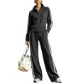 thumbnail image 1 of 2 Piece Sets for Womens Half Zip Sweatshirts Striped Pullover Wide Leg Sweatpants Drawstring Waist Tracksuit Tracksuit Lounge Outfits Set, 1 of 5