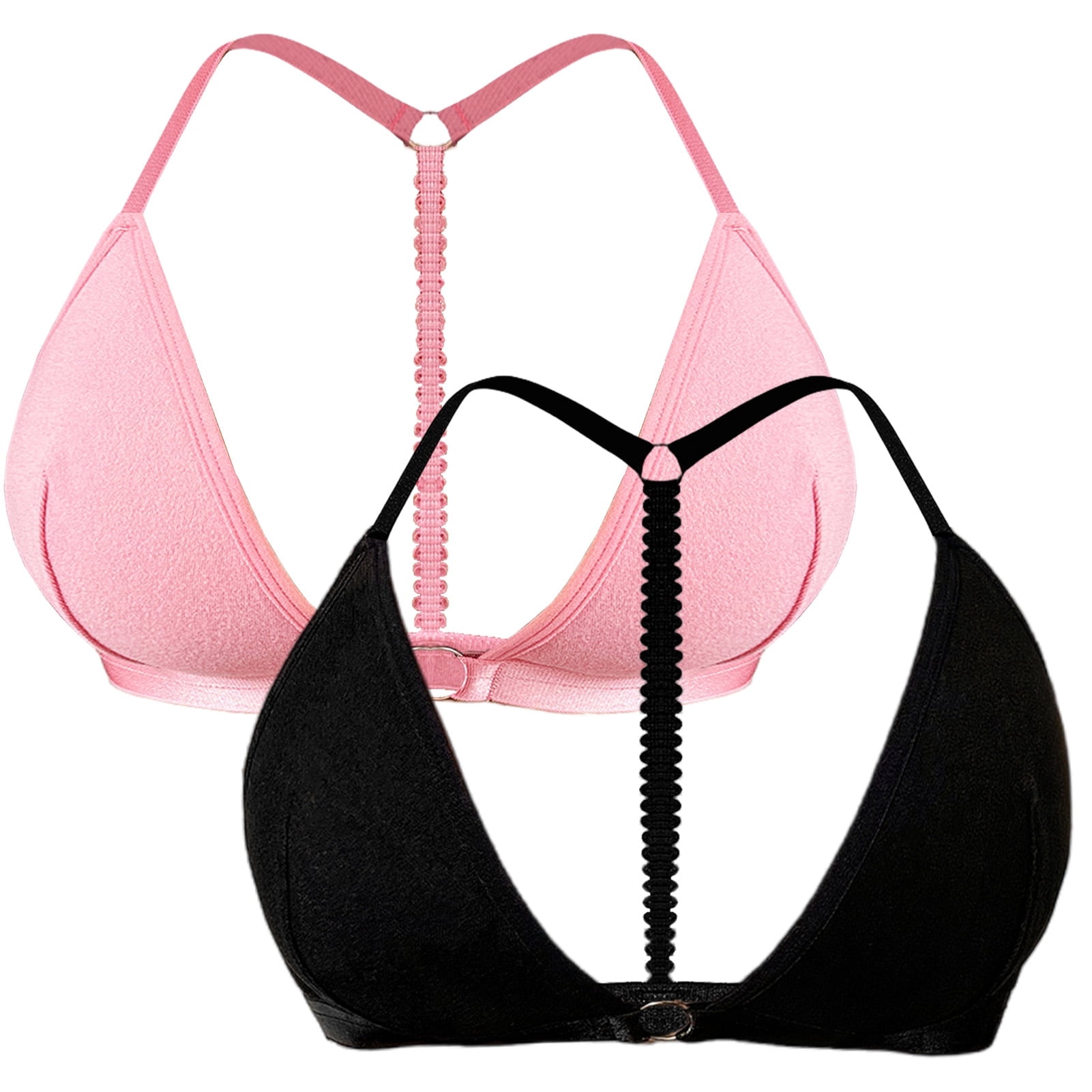 2 Piece Sexy Racerback Bras for Women Ladies Triangle Bralettes Wire-free No Padded Plunge Bra Tops Deep V Seamless Straps Bras Underwear