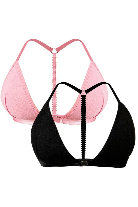2 Piece Sexy Racerback Bras for Women Ladies Triangle Bralettes Wire-free No Padded Plunge Bra Tops Deep V Seamless Straps Bras Underwear
