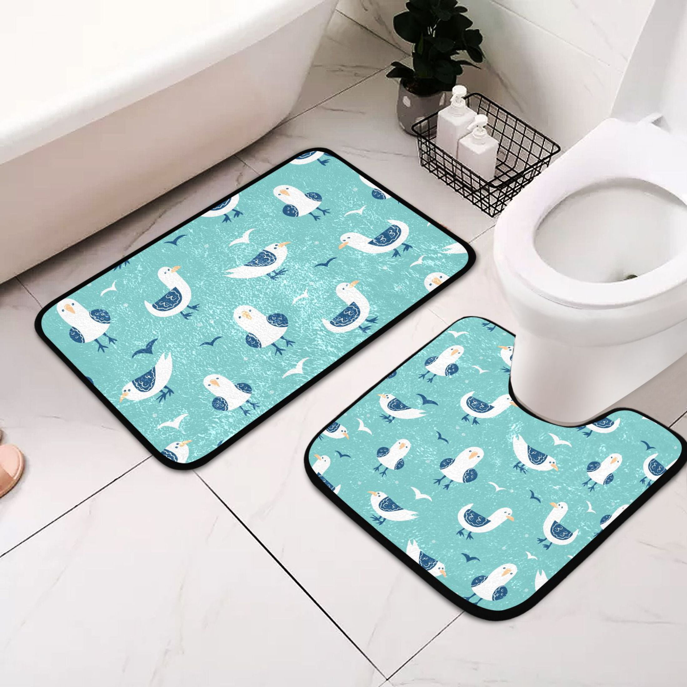 2 Piece Shaggy Bathroom Mat Sets Absorbent Toilet Rugs Contour Soft Non ...