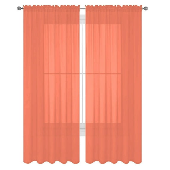 2 Piece Sheer Curtains Light Filtering Rod Pocket Window Curtain Voile Window Treatment Rod Pocket Curtain Panels for Bedroom and Living Room