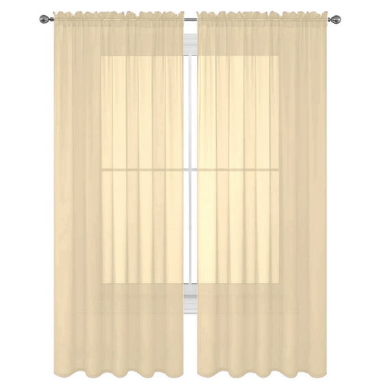 2 Piece Sheer Curtains Light Filtering Rod Pocket Window Curtain Voile Window Treatment Rod Pocket Curtain Panels for Bedroom and Living Room