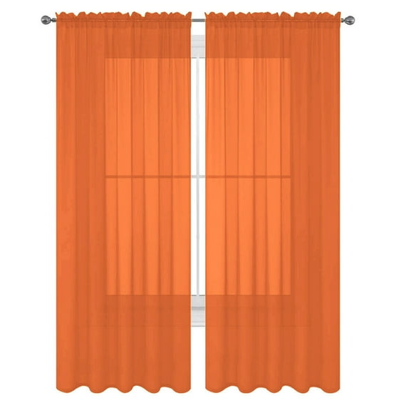 2 Piece Sheer Curtains Light Filtering Rod Pocket Window Curtain Voile Window Treatment Rod Pocket Curtain Panels for Bedroom and Living Room