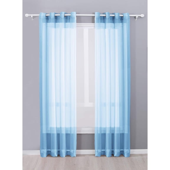 2 Piece Sheer Voile Grommet Top Window Curtain Panel Drapes (54" X 108", Light Blue)