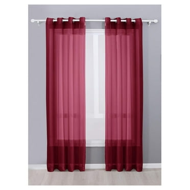 2 Piece Sheer Voile Grommet Top Window Curtain Panel Drapes (54" X 84", Burgundy)
