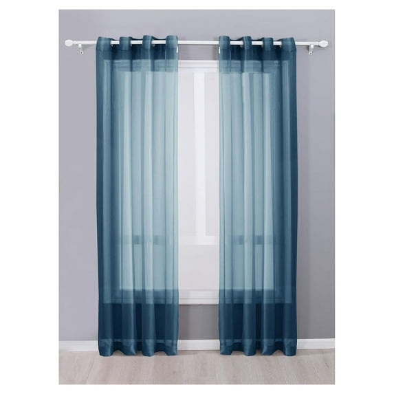 2 Piece Sheer Voile Grommet Top Window Curtain Panel Drapes (54" X 84", Navy Blue)