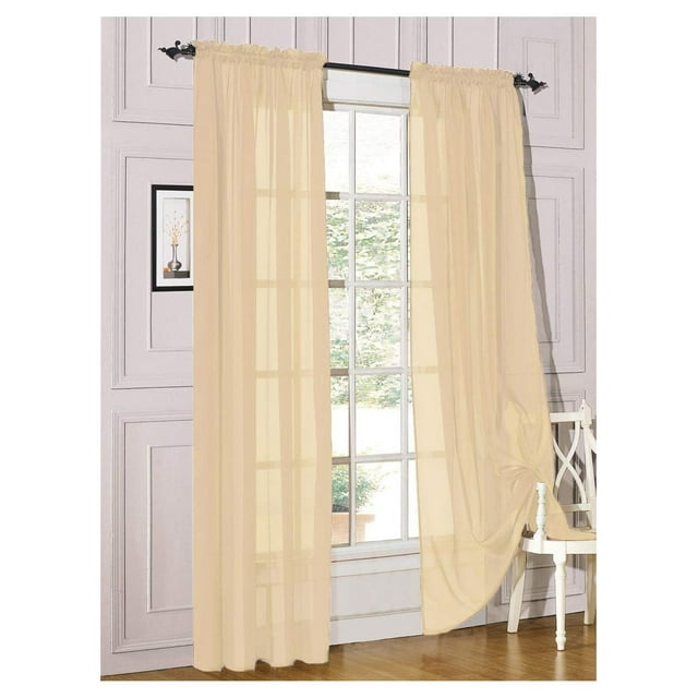 2 Piece Sheer Voile Light Filtering Rod Pocket Window Curtain Panel