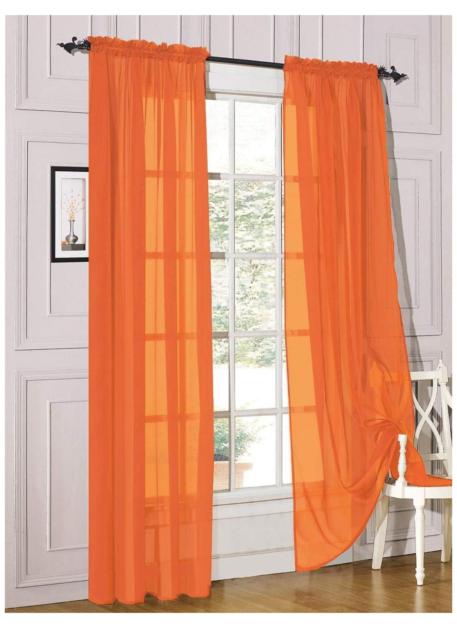 2 Piece Sheer Voile Light Filtering Rod Pocket Window Curtain Panel