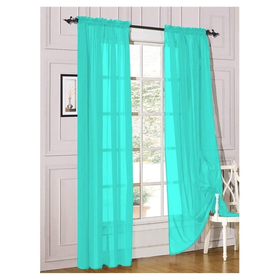2 Piece Sheer Voile Light Filtering Rod Pocket Window Curtain Panel Drape Set Available in a Variety of Sizes and Colors (54" X 63", Turquoise)