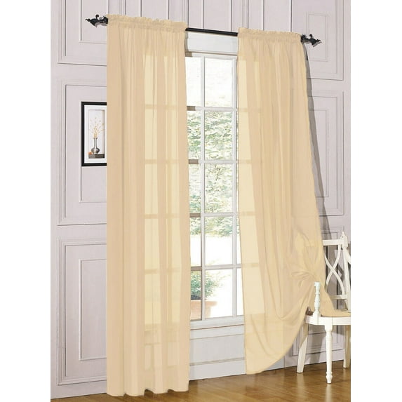 2 Piece Sheer Voile Rod Pocket Window Panel Curtain Drapes Many Sizes & Colors