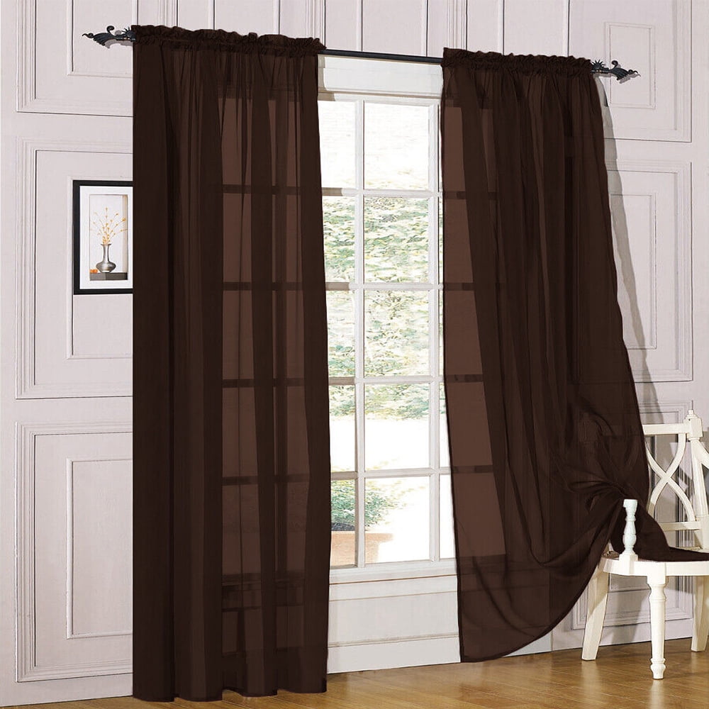 2 Piece Sheer Voile Rod Pocket Window Panel Curtain Drapes Many Sizes ...