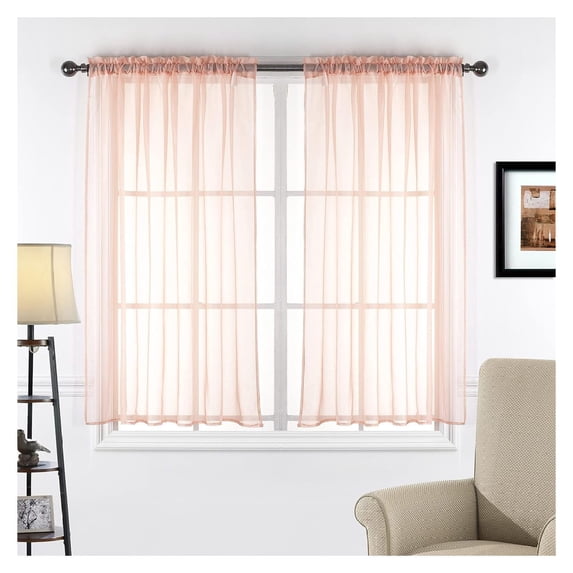2 Piece Sheer Voile Transparent Rod Pocket Window Curtain Panel Drape Tier Set (54" X 36", Salmon)
