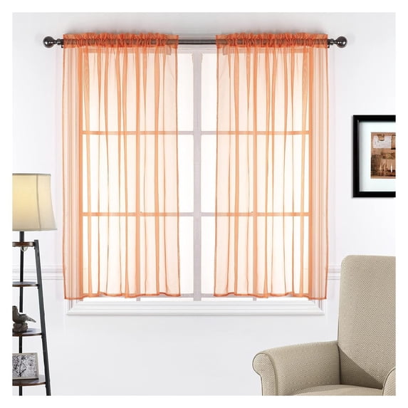 2 Piece Sheer Voile Transparent Rod Pocket Window Curtain Panel Drape Tier Set (54" X 45", Orange)