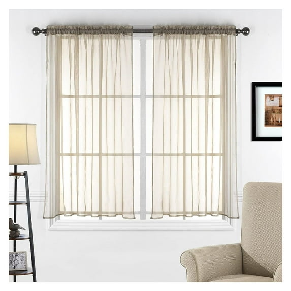 2 Piece Sheer Voile Transparent Rod Pocket Window Curtain Panel Drape Tier Set (54" X 45", Taupe)
