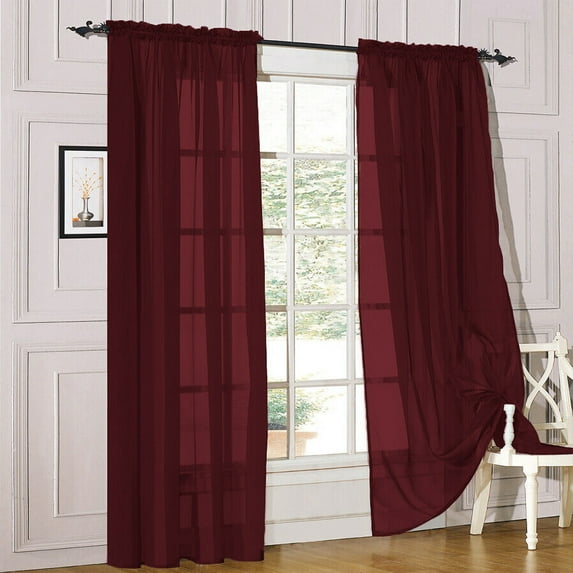 2 Piece Sheer Voile Window Curtains Drapes Set with Rod Pocket
