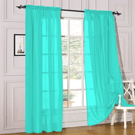 2 Piece Sheer Voile Window Curtains Drapes Set with Rod Pocket