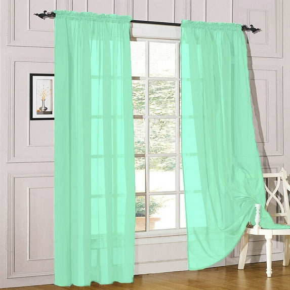 2 Piece Sheer Voile Window Curtains Drapes Set with Rod Pocket