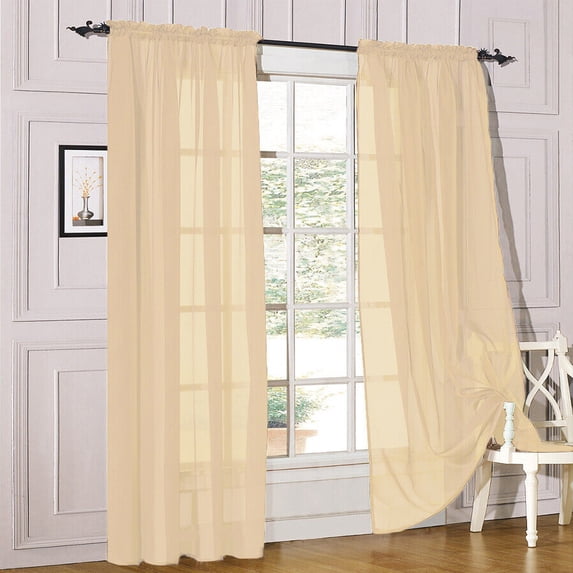 2 Piece Sheer Voile Window Curtains Drapes Set with Rod Pocket