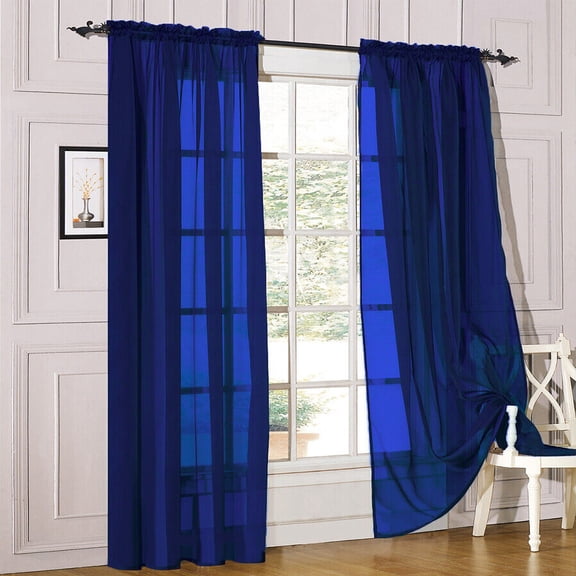 2 Piece Sheer Voile Window Curtains Drapes Set with Rod Pocket