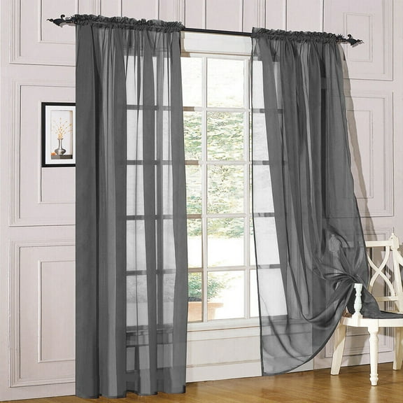 2 Piece Sheer Voile Window Curtains Drapes Set with Rod Pocket