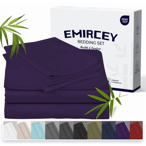 Emircey 2 Piece Bamboo Sheets Set (1 Fitted Sheet + 1 Pillowcases) - Soft,Breathable, Cooling Bedding for Homeand Dorm, Fits Mattress upto 12"