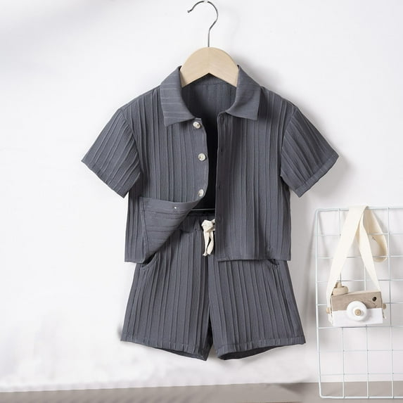 2 Piece Shirt Sets for Toddlers Kids Casual Lightweight Going-Out Outfits 1-6 Years Boys Solid Short Sleeve Shirts Shorts Set with Pockets
