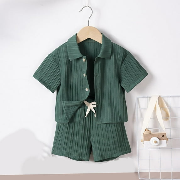 2 Piece Shirt Sets for Toddlers Kids Casual Lightweight Going-Out Outfits 1-6 Years Boys Solid Short Sleeve Shirts Shorts Set with Pockets