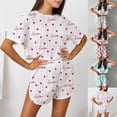 thumbnail image 1 of 2 Piece Short Pajama Set for Women Stylish Print Crew Neck Short Sleeve Tee Shorts Loose Casual Sleepwear Black L, 1 of 9