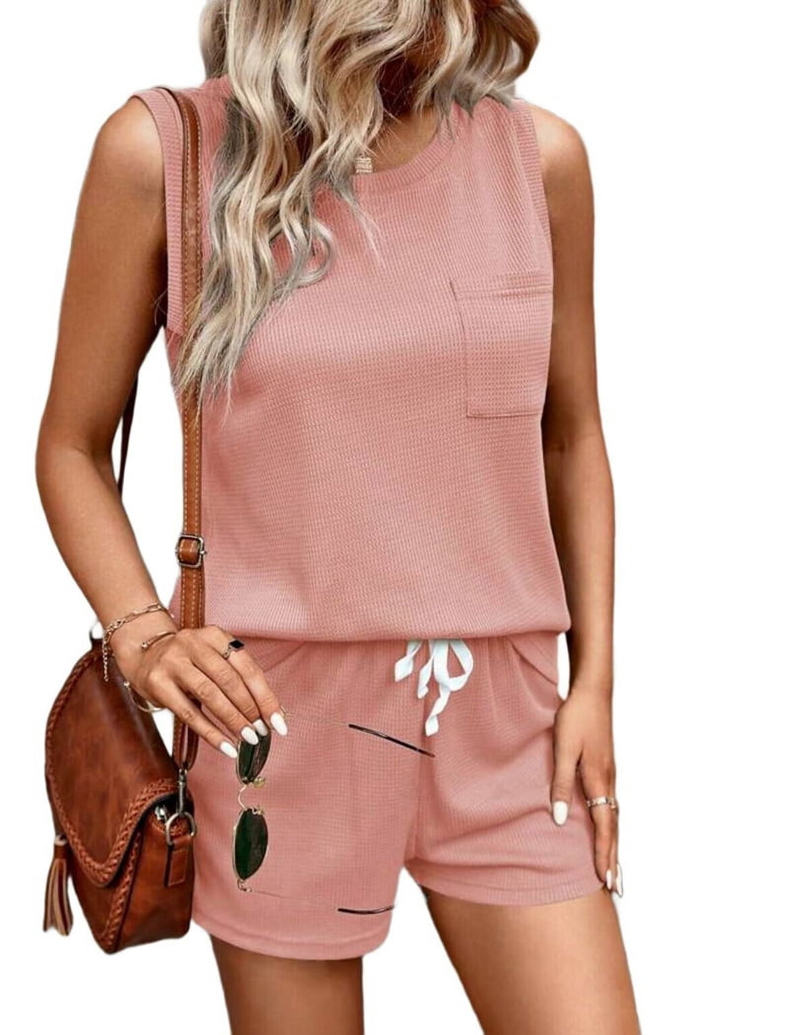 Women S Fashion Casual Short Tank Top Shorts Two Piece Set
