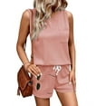 thumbnail image 1 of 2 Piece Short Set for Women Sleeveless Halter Tank Top and Shorts Lounge Set Two Piece Summer Vacation Beach Set Pink XXL, 1 of 6