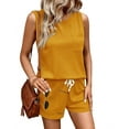 thumbnail image 1 of Mawalde 2 Piece Short Set for Women Sleeveless Halter Tank Top and Shorts Lounge Set Two Piece Summer Vacation Beach Set Yellow L, 1 of 6
