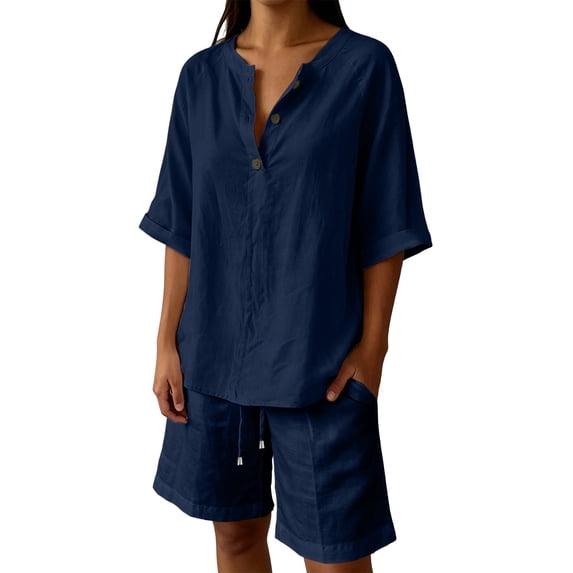 2 Piece Short Sets For Women,Matching Two Piece Pajama Fashion Oversized Shirts And Shorts Spring Outfit 2026 Blue 4XL