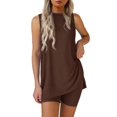 thumbnail image 1 of 2 Piece Short Sets for Women, Fadeal Two Piece Sets for Women Summer Matching Shorts Set Side Split Tank Tops and Biker Shorts Loungewear Outfits Summer Sets for Women 2025 Coffee XL, 1 of 9
