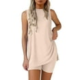 thumbnail image 1 of 2 Piece Short Sets for Women, Fadeal Two Piece Sets for Women Summer Matching Shorts Set Side Split Tank Tops and Biker Shorts Loungewear Outfits Summer Sets for Women 2025 Beige L, 1 of 9