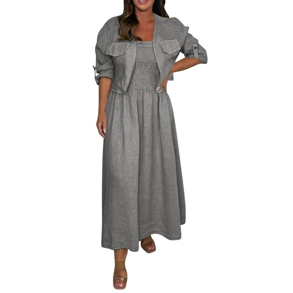 2 Piece Short Sets for Women Fall Plus Size Linen Pants Set for Women White Fashion Women Summer Solid Casual 3/4 Sleeve+ Skirt Set With Pockets reorder items