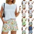 thumbnail image 1 of 2 Piece Short Sets for Women Summer Vacation Outfits Cap Sleeve Tops and Floral Shorts Set Hawaiian Beach Clothes Royal Blue M, 1 of 6
