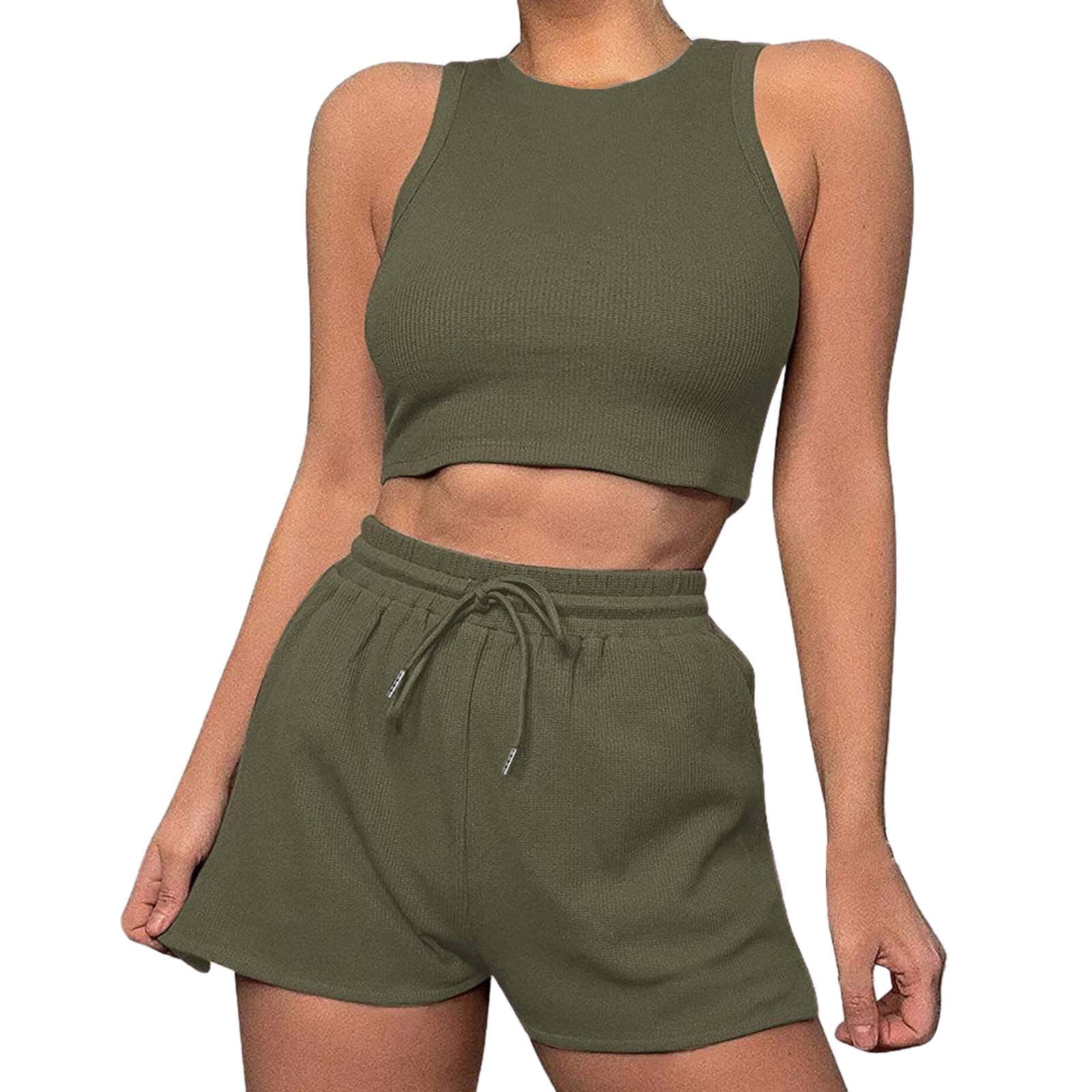 2 Piece Short Sets for Women Summer Workout Casual Matching Crop Tank
