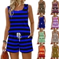 thumbnail image 1 of 2 Piece Short Sets for Women Vacation Beach Outfits Striped Square Neck Tank Tops & Drawstring Boho Shorts Set Tropical Loungewear,Blue XXL, 1 of 7