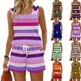 thumbnail image 1 of 2 Piece Short Sets for Women Vacation Beach Outfits Striped Square Neck Tank Tops & Drawstring Boho Shorts Set Tropical Loungewear,Purple XXL, 1 of 7