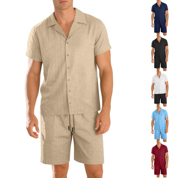 2 Piece Shorts Set for Men Summer Beach Outfits Short Sleeve Button Down Shirts Vacation Sets with Pockets Light Blue M