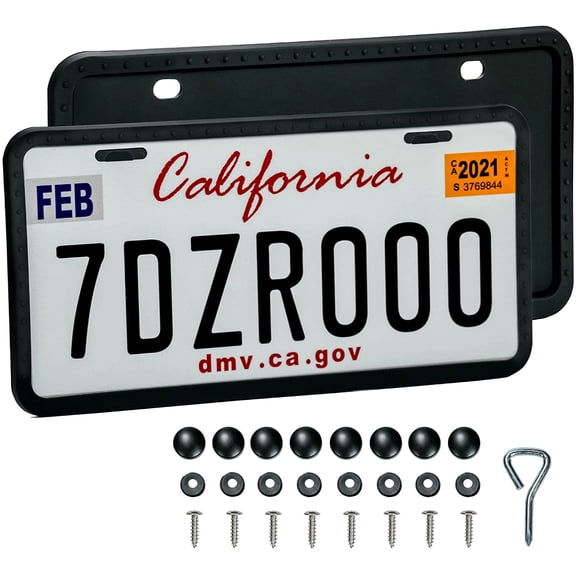 2-Piece Silicone License Plate Frames, Universal Holder for US Vehicles, Rust, Rattle and Weather Resistant, Complete with Mounting Hardware