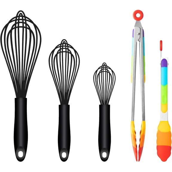 2 Piece Silicone Whisk Rainbow Kitchen Tongs Set Heat Resistant Non Scratch Cooking Tool