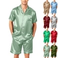 thumbnail image 1 of 2 Piece Silk Sets for Men Satin Set Button Down Set Loungewear Khaki S, 1 of 6