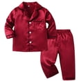thumbnail image 1 of 2-Piece Silk 𝐏ajamas Set for Kids Toddler Boys Girls Long Sleeve Satin 𝐒leepwear Button Down Shirt+Pants Baby Outfit, 1 of 4